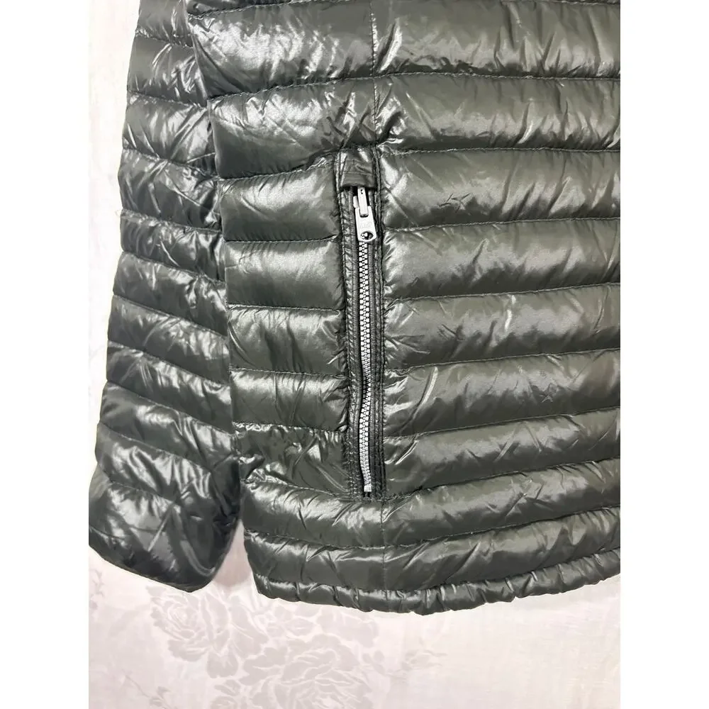 Abercrombie Fitch Jacket XL Full Zip Army Green Down Filled Quilted Hood Puffer - Picture 3 of 16